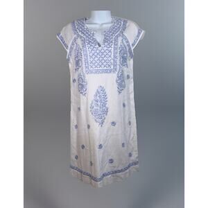 Roller Rabbit Faith Embroidered Dress White Blue Cottagecore Prairie Boho Sz XXS